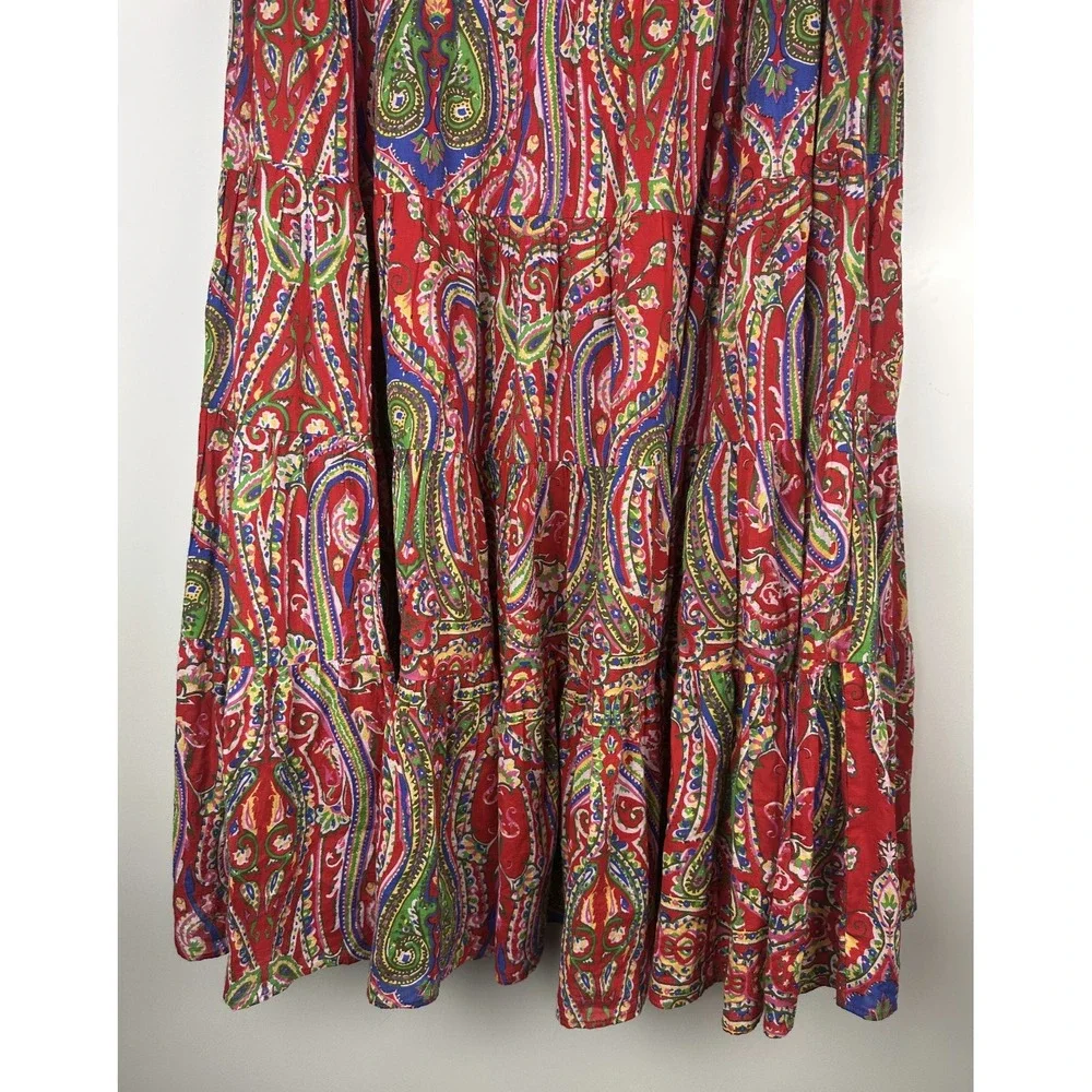 Lauren by Ralph Lauren Red Paisley Tiered Midi Maxi Full Length Skirt Size Large - Picture 9 of 9